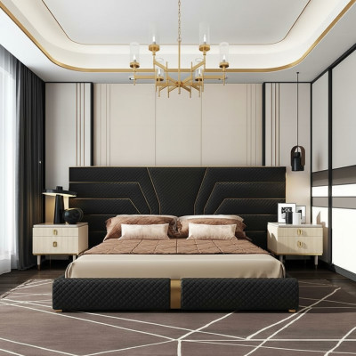 Designer bed upholstered bed metal gold 180x200 double bed
