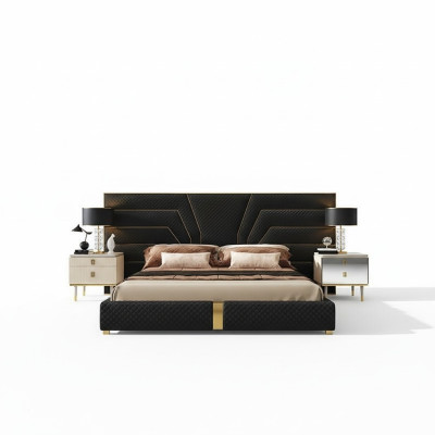 Designer bed upholstered bed metal gold 180x200 double bed