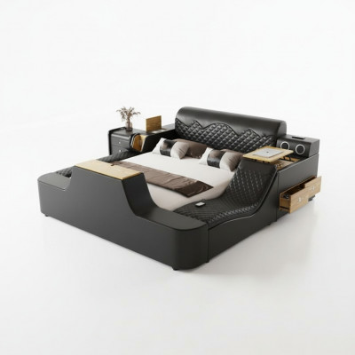 Double luxury leather bed massage cushioned beds modern hotel Bluetooth