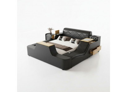 Double luxury leather bed massage cushioned beds modern hotel Bluetooth