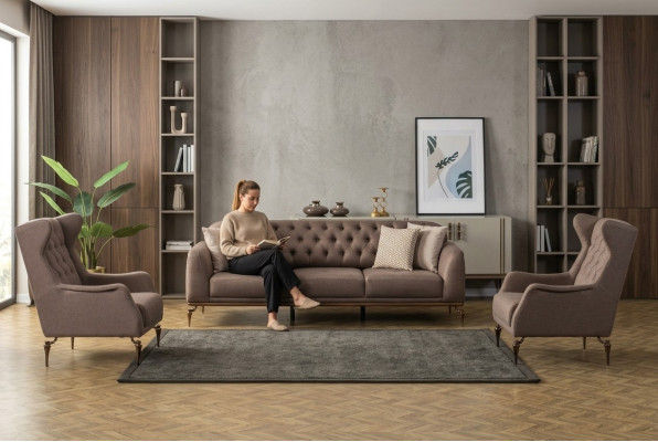 Beige Chesterfield Living Room Sofa Set 3+1 Seater Luxury Couch New