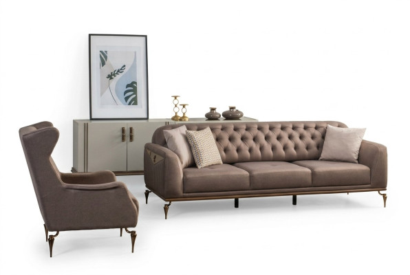 Beige Chesterfield Living Room Sofa Set 3+1 Seater Luxury Couch New