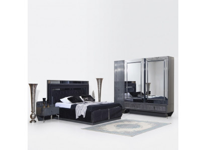 Black bedroom set luxury ensemble bed 2x nightstands wardrobe