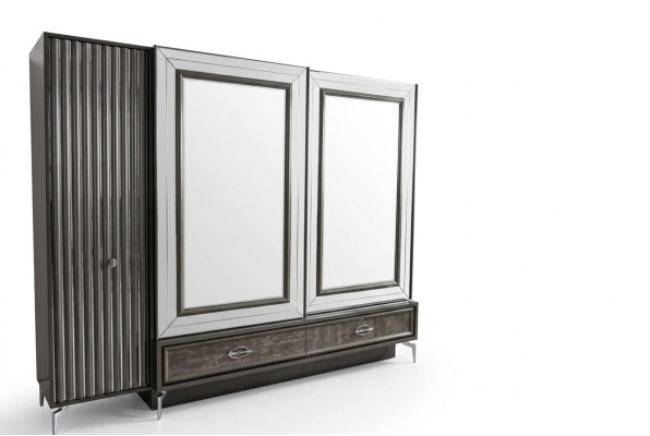 Designer wooden wardrobe with mirrored doors and drawers bedroom
