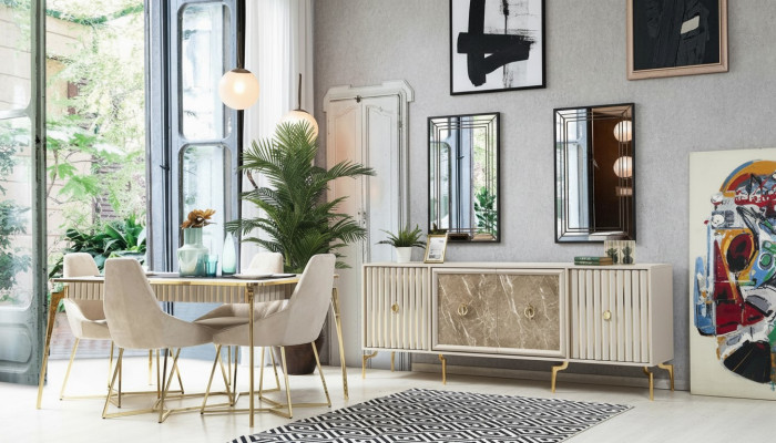 Luxury Dining Room Furniture Dining Table 6x Chairs Sideboard Mirror 10-piece Set New