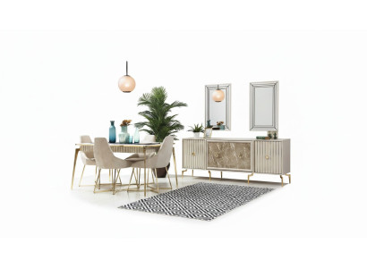 Luxury Dining Room Furniture Dining Table 6x Chairs Sideboard Mirror 10-piece Set New