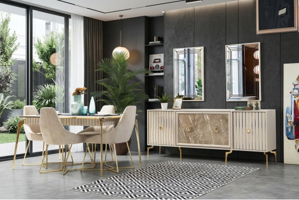 Stylish dining room suite luxury set designer dining table with 6x chairs