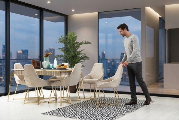 Golden dining room set luxury ensemble dining table with chairs designer furniture