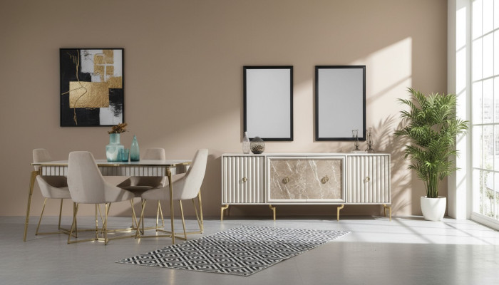 Golden dining room set luxury ensemble dining table with chairs designer furniture