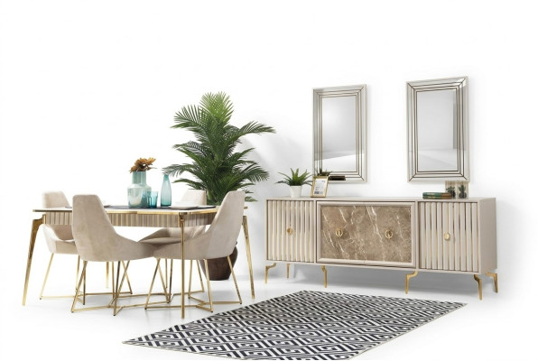 Golden dining room set luxury ensemble dining table with chairs designer furniture