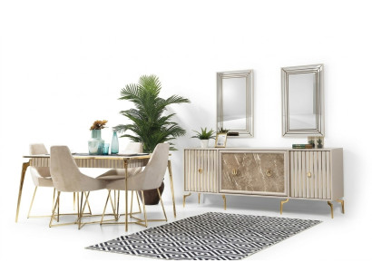 Golden dining room set luxury ensemble dining table with chairs designer furniture