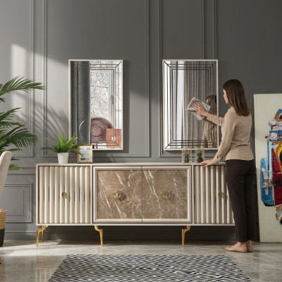 Modern sideboard with 2 mirrors designer luxury living room furniture wood