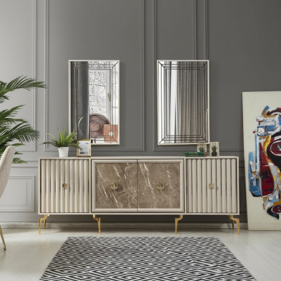 Modern sideboard with 2 mirrors designer luxury living room furniture wood