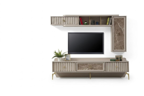Designer modern living room wall luxury wood shelves living room furniture stylish