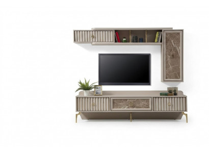 Designer modern living room wall luxury wood shelves living room furniture stylish