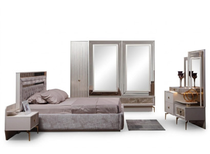 Modern complete bedroom set designer bed 2x bedside tables 5-piece set