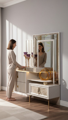 White vanity table bedroom designer wooden console with mirror new