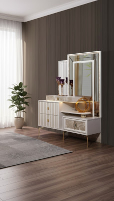 White vanity table bedroom designer wooden console with mirror new