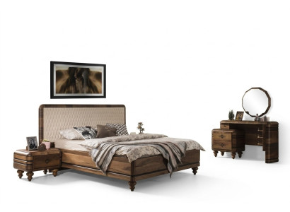 Classic bedroom set luxury brown bed nightstands dressing table