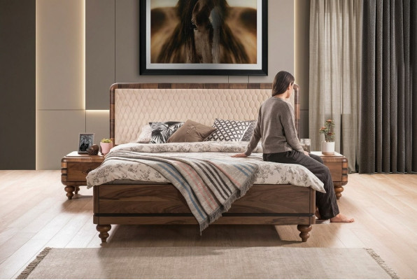 Bedroom furniture luxury designer bed 2x nightstands double bed 3-piece set