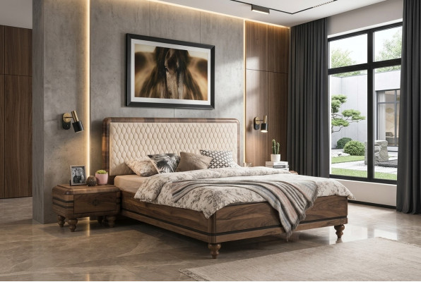 Bedroom furniture luxury designer bed 2x nightstands double bed 3-piece set