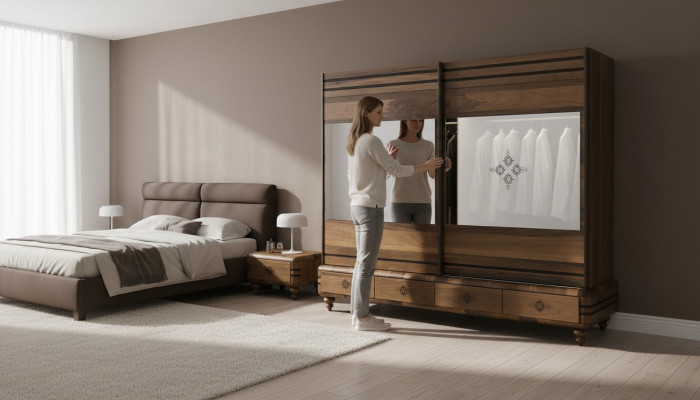 Modern wardrobe luxury cabinet wood cabinets brown bedroom