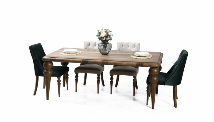 Classic dining room wooden set dining table 6x upholstered chairs 7-piece set