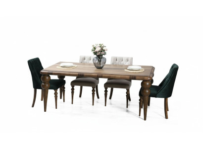 Classic dining room wooden set dining table 6x upholstered chairs 7-piece set