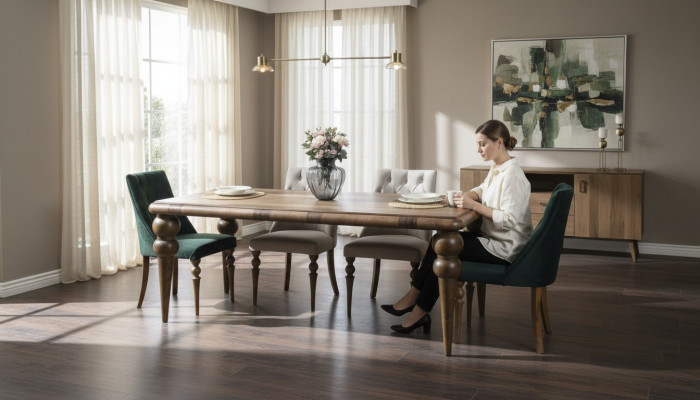 Dining room furniture luxury set dining table 4x chairs modern design wood style