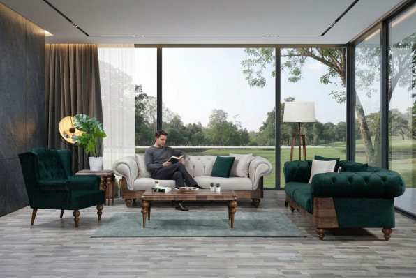 Modern Two-Tone Chesterfield Sofa Set 3+3+1 Seater Luxury Furniture