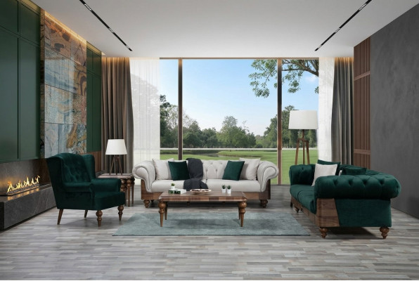 Modern Two-Tone Chesterfield Sofa Set 3+3+1 Seater Luxury Furniture