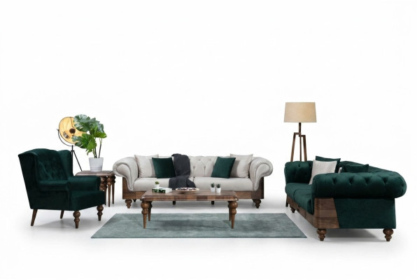 Modern Two-Tone Chesterfield Sofa Set 3+3+1 Seater Luxury Furniture