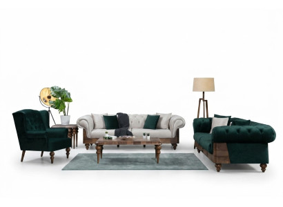 Modern Two-Tone Chesterfield Sofa Set 3+3+1 Seater Luxury Furniture