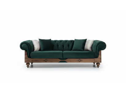 Green Chesterfield three-seater couch, living room sofas, seating furniture, couch.