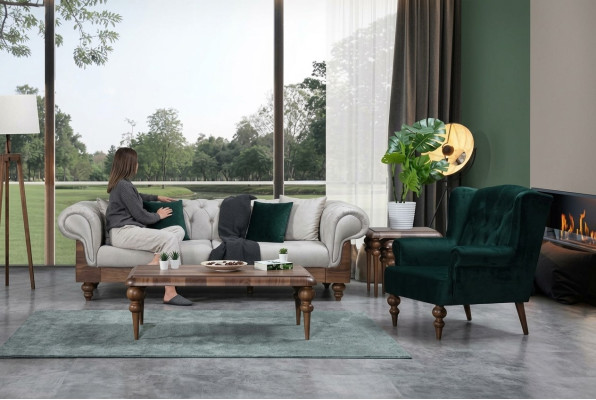 Classic sofa set 3-seater + armchair Chesterfield designer furniture