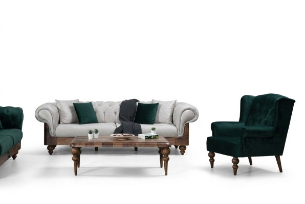 Classic sofa set 3-seater + armchair Chesterfield designer furniture