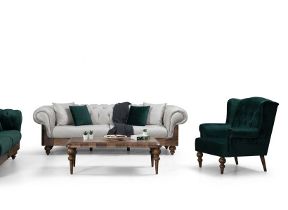 Classic sofa set 3-seater + armchair Chesterfield designer furniture