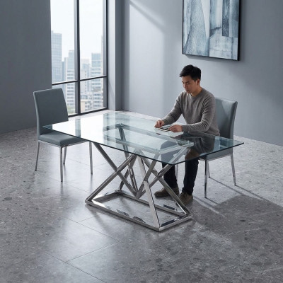 Glass Table, Column Tables, Silver Tables, Glass Tables, Table, Luxury Furniture, 180x90