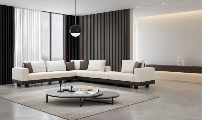 Living room corner sofa luxury L-shaped couch textile furniture wooden frame stylish