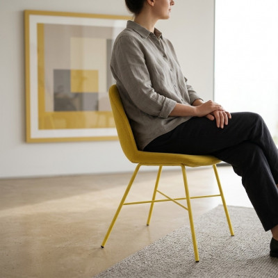 Yellow designer dining chair living room furniture armrest luxury chairs