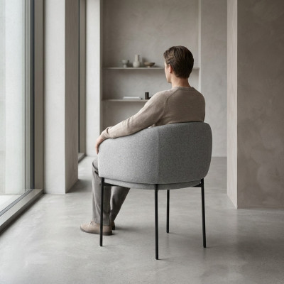 Gray upholstered chair with armrests designer single-seater living room chairs