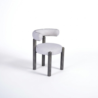 Designer White Dining Chair Upholstered Textile Single-Seater Metal Legs