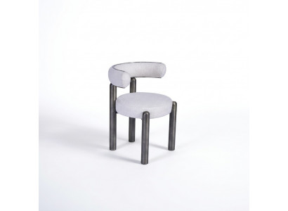 Designer White Dining Chair Upholstered Textile Single-Seater Metal Legs