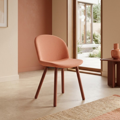 Bright Orange Upholstered Chair with Wooden Legs Designer Chairs Dining Room Furniture
