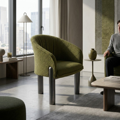 Luxury Green Armchair Single-Seater Modern Upholstered Chair Living Room Furniture