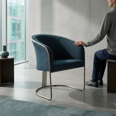Blue stainless steel armchair luxury single-seater upholstered chair with armrests recliner