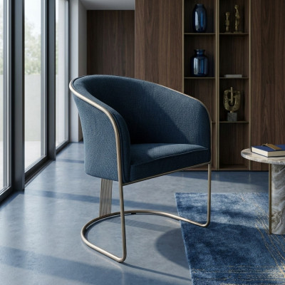 Blue stainless steel armchair luxury single-seater upholstered chair with armrests recliner