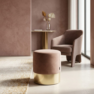 Beige Footstool Designer Pouf Side Stool Upholstered Furniture Textile