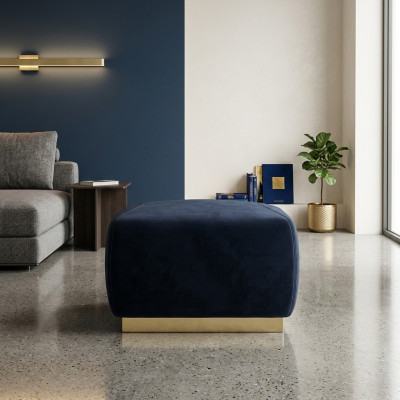Designer luxury blue stool with stainless steel edge upholstery textile furniture new