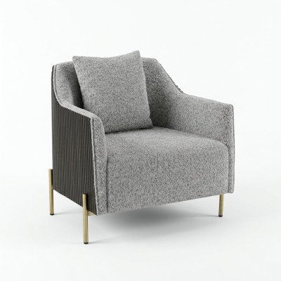 Gray single luxury armchair stainless steel legs living room furniture wooden frame